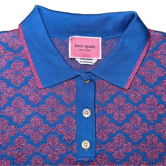 Kate Spade Women’s Flower Polo Sweater size Medium Pink & Blue✨ - Picture 5 of 12
